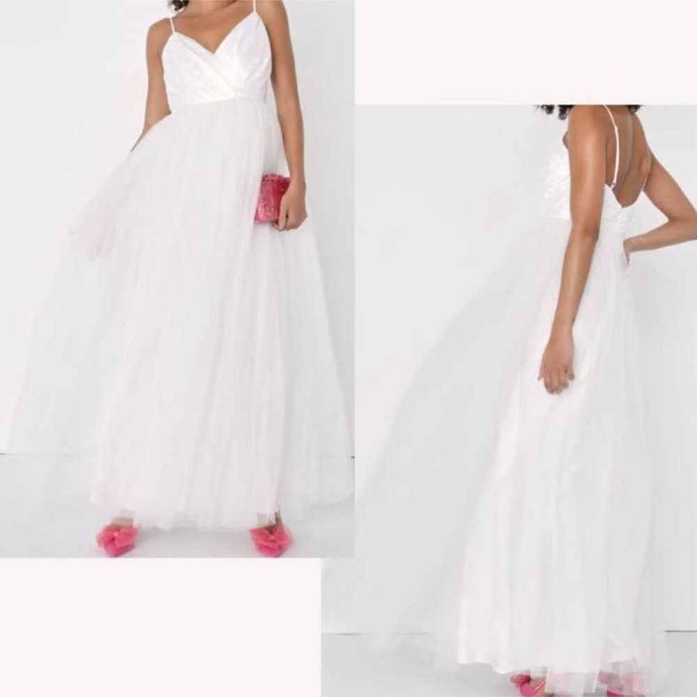 Lulus Spellbinding‎ Beauty White Glitter Sleeveless Tulle Gown Wedding Dress S